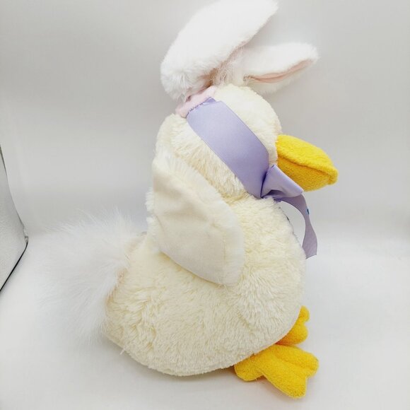 Animal Adventure Yellow Duck Plush Animal With Bunny Ears Purple Bow 2005 12" - Picture 5 of 8